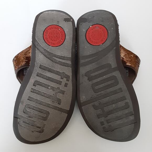 Fit Flop Electra Sequin Toe Post Sandals Womens 6 Tan Thong Shoe Orthotic - Picture 8 of 8